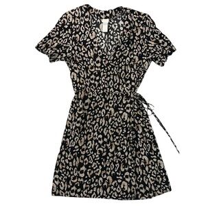 H&M Mini Wrap Dress Sz S - Black/Leopard Print